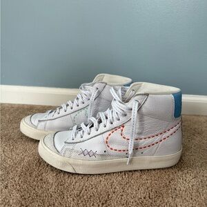 Nike Kids High-Top Sneakers - White with Colorful Stitching